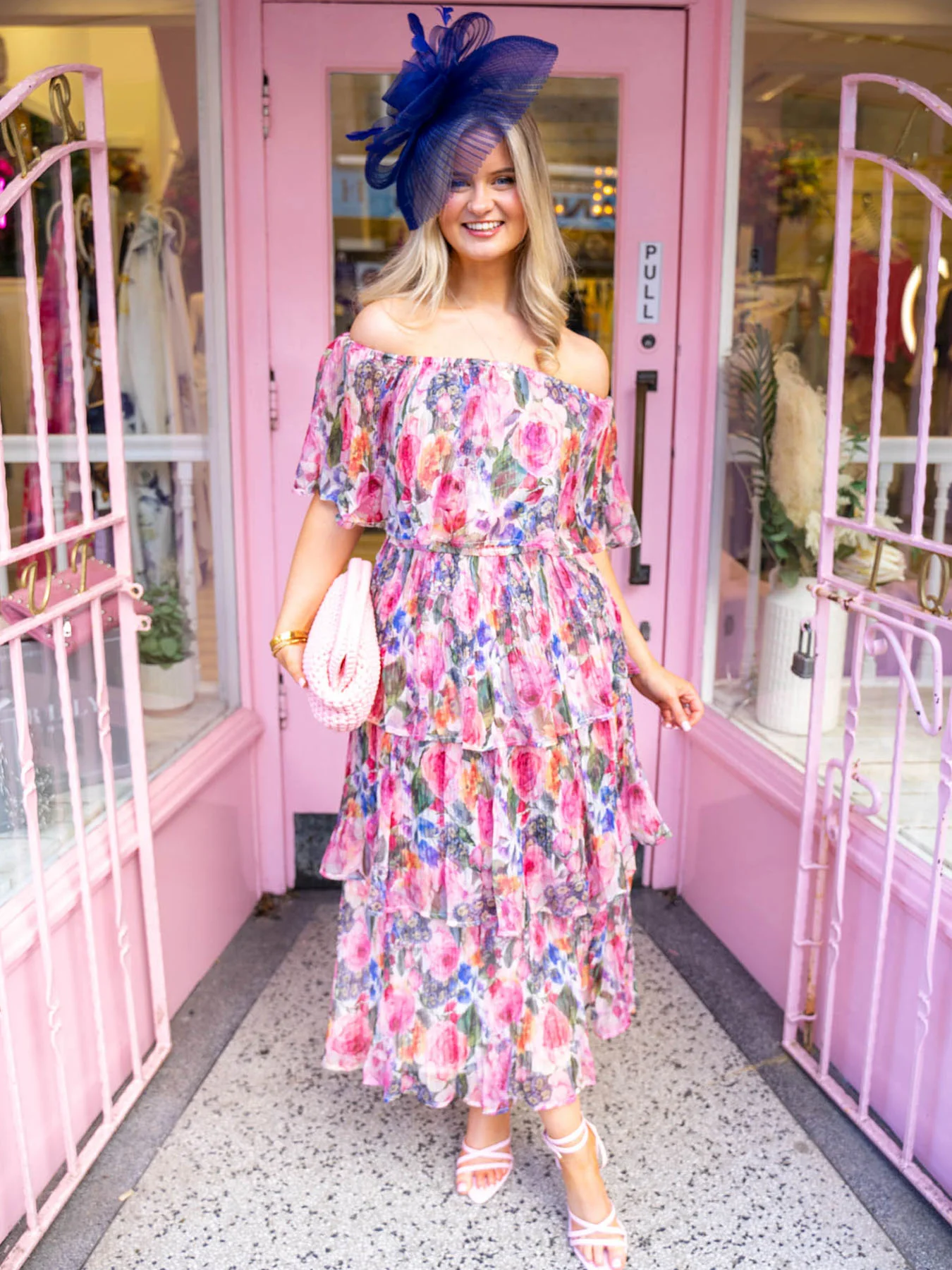 Athena Frill Bardot Midi Dress - Floral