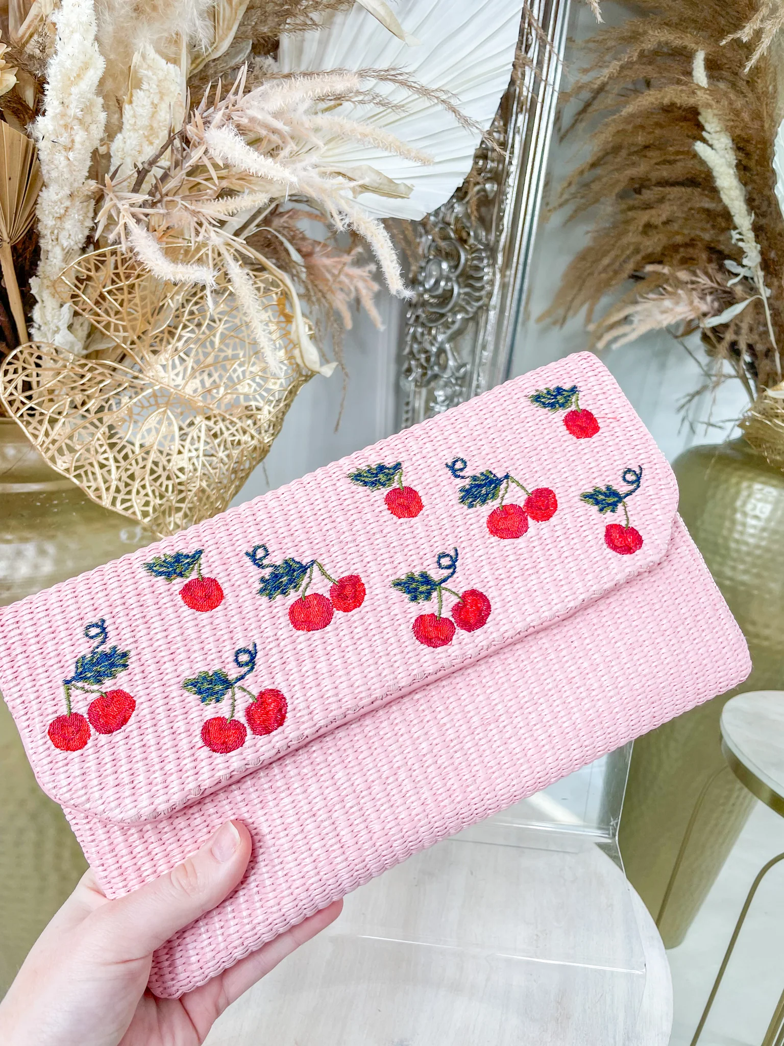 Cherry Woven Clutch - Pink - Image 2