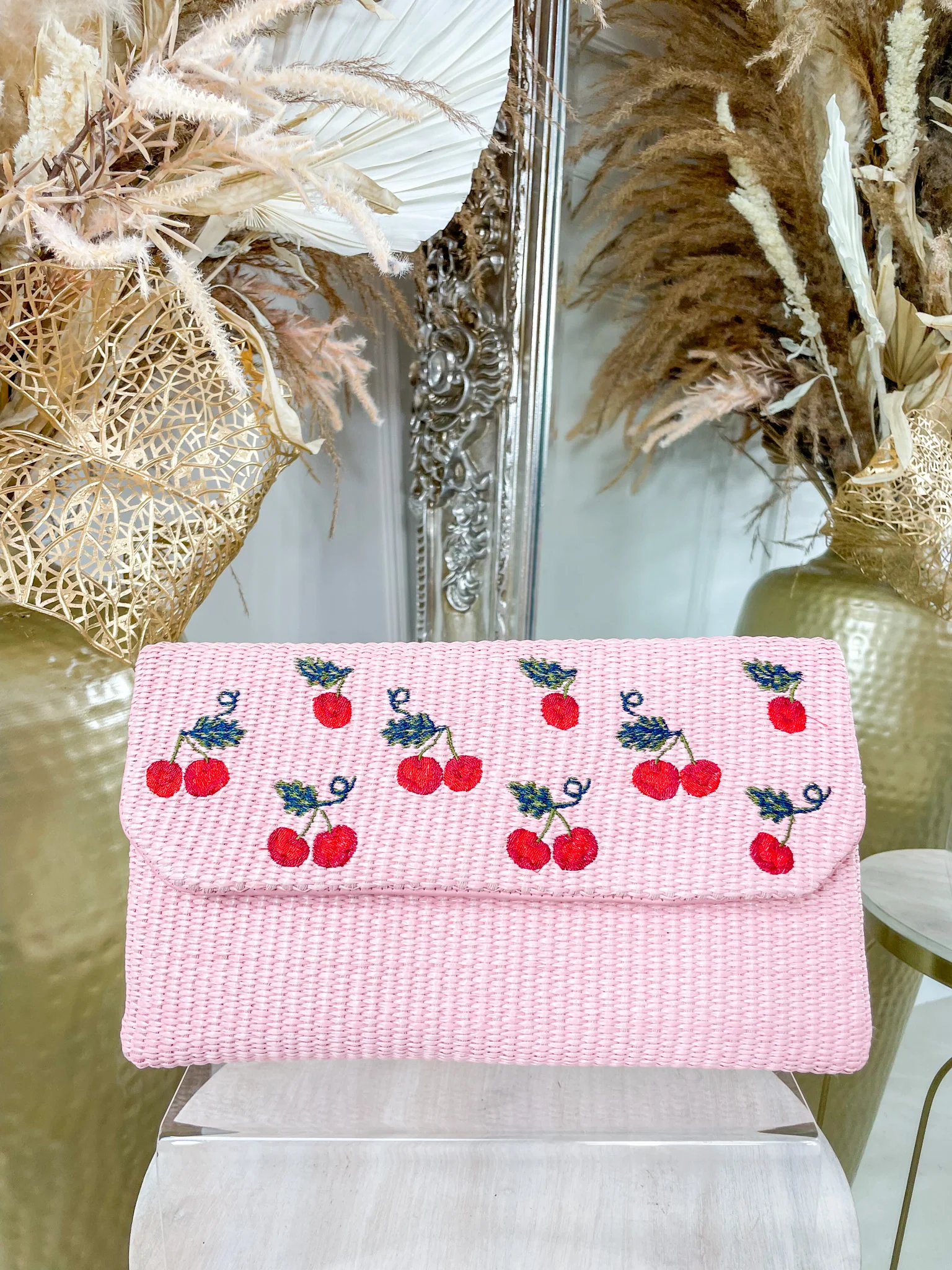 Cherry Woven Clutch - Pink - Image 3