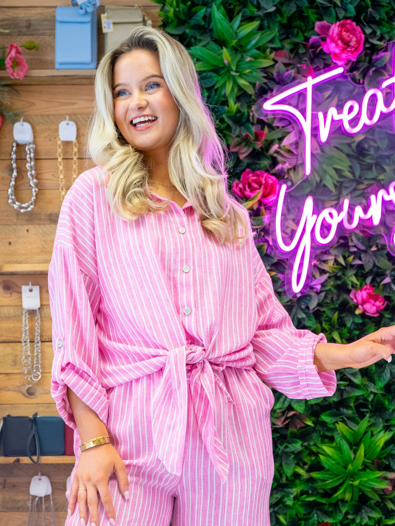 Cosima Tie Front Shirt - Pink Stripe