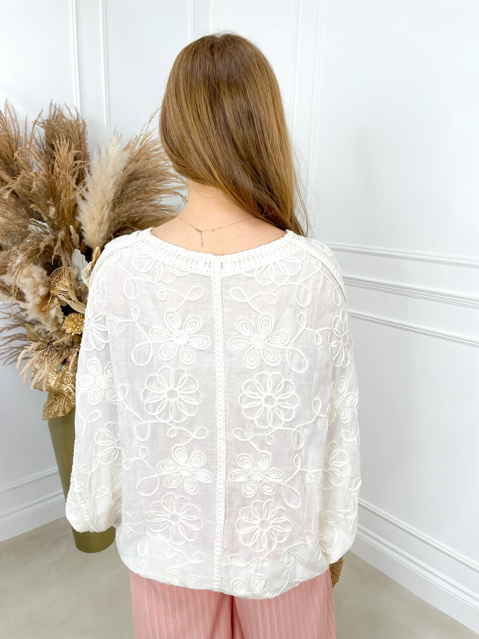 Della Embroidered Batwing Top - Cream - Image 5
