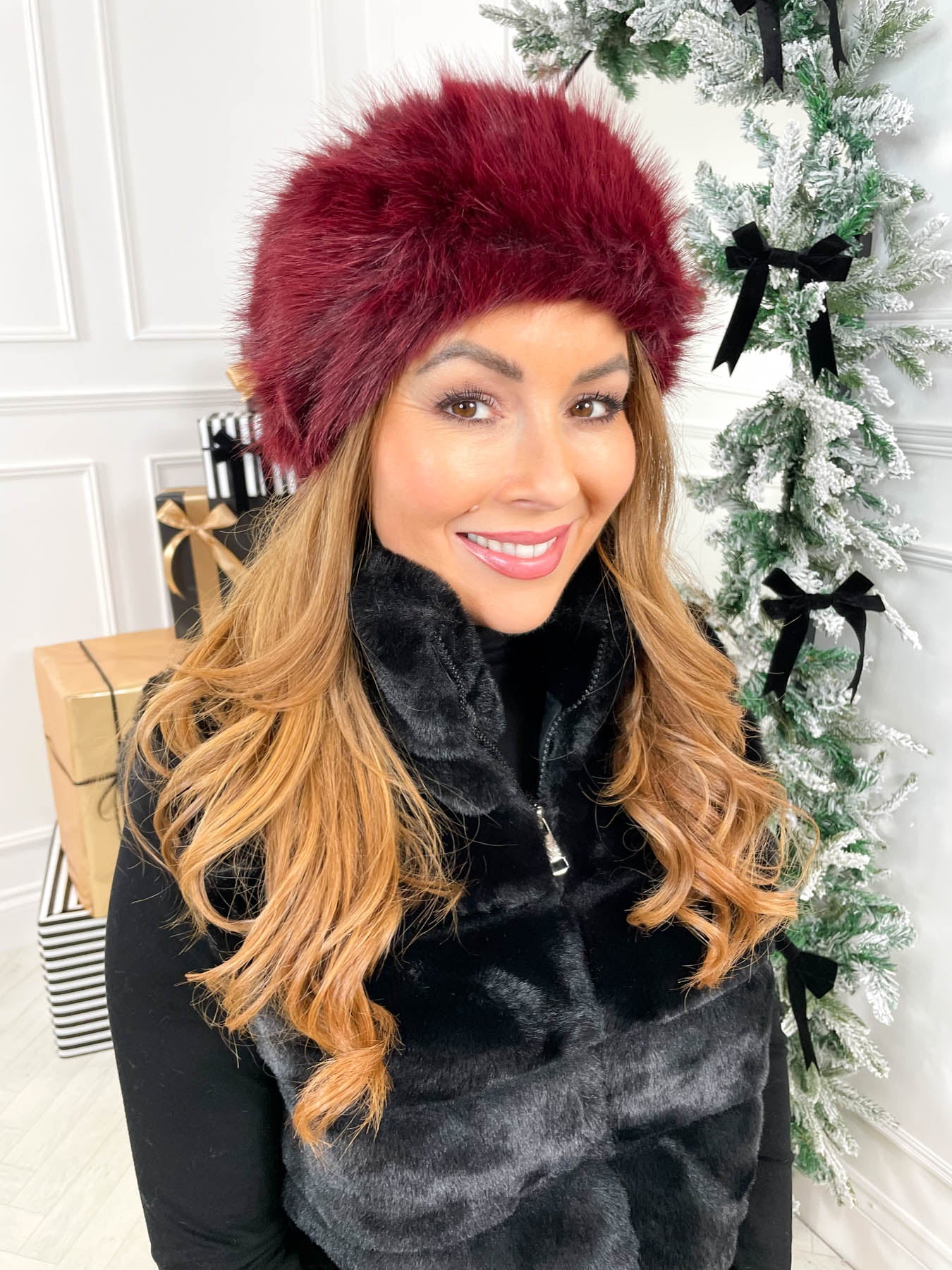 Eira Fur Headband- Wine - Image 2