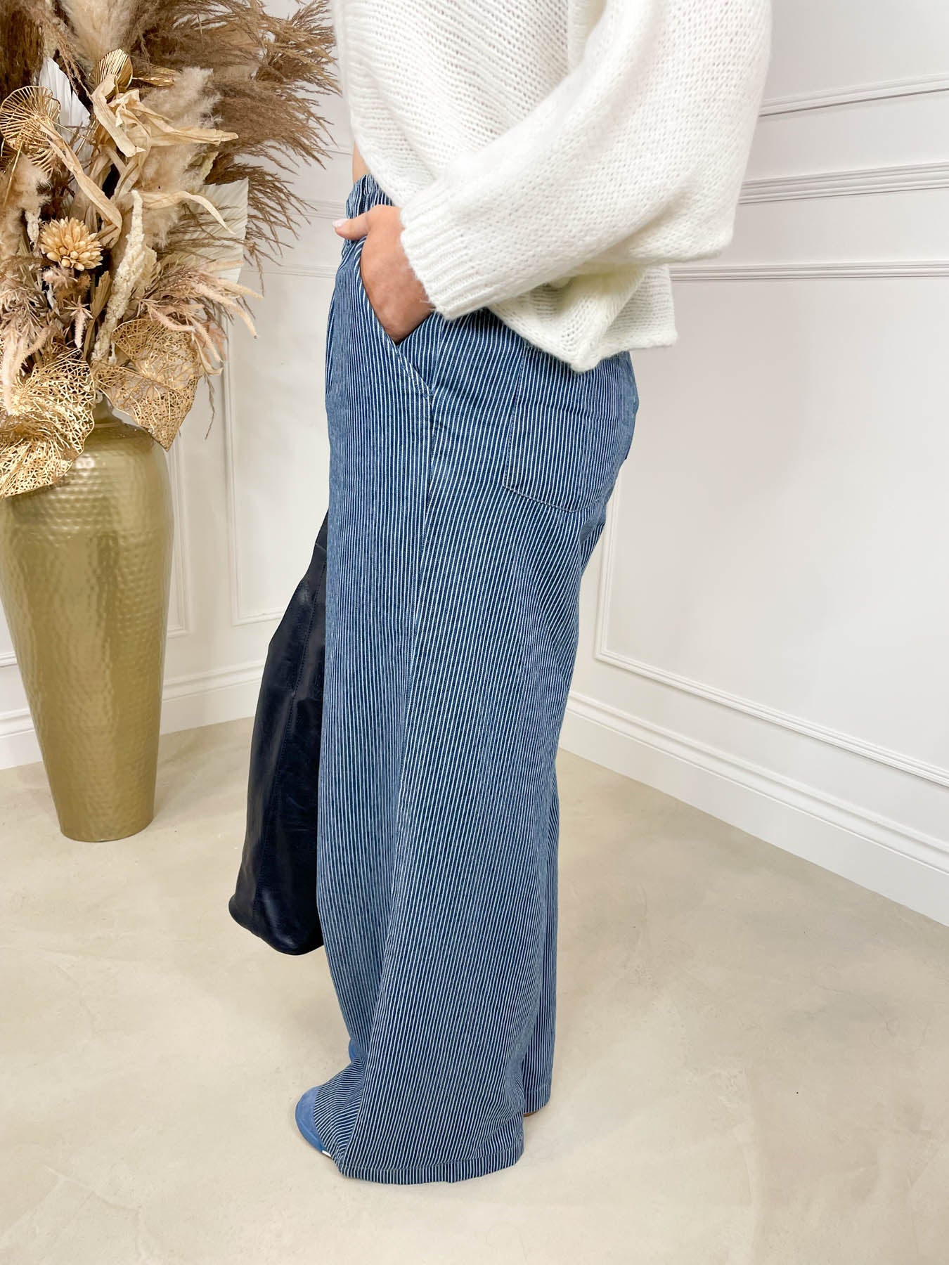 Fifi Wide Leg Trousers - Blue Stripe Denim by Sugarhill Brighton - Image 5