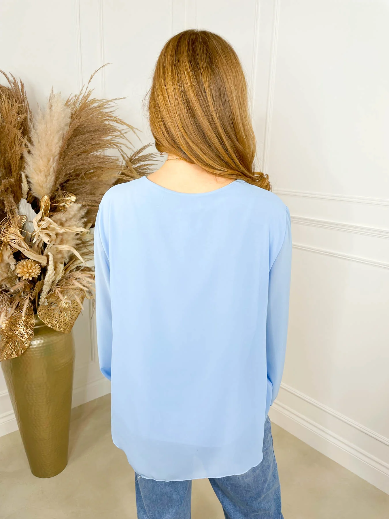 Gracie Tie Waist Blouse - Baby Blue - Image 4