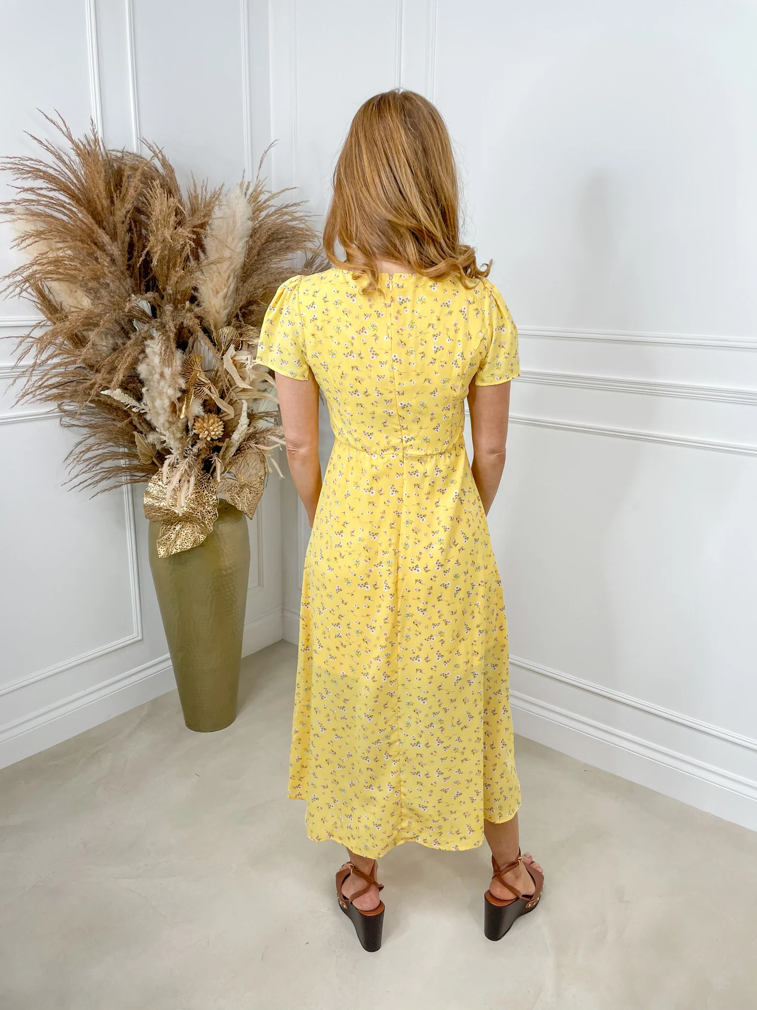 Hallie Sweetheart Neck Dress - Yellow Ditsy Floral - Image 6