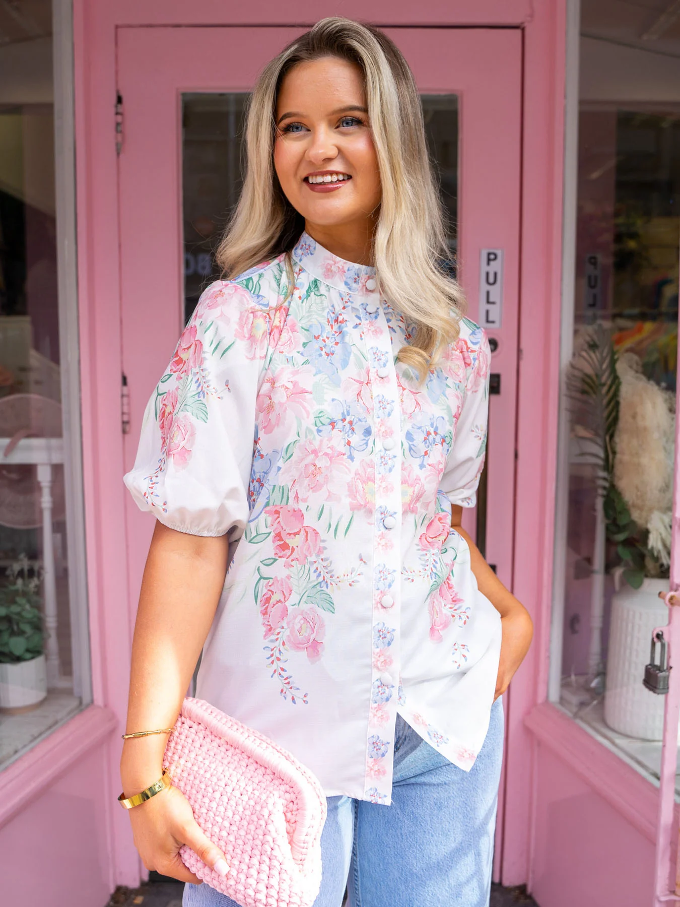 Haven Puff Sleeve Blouse - White Floral - Image 2