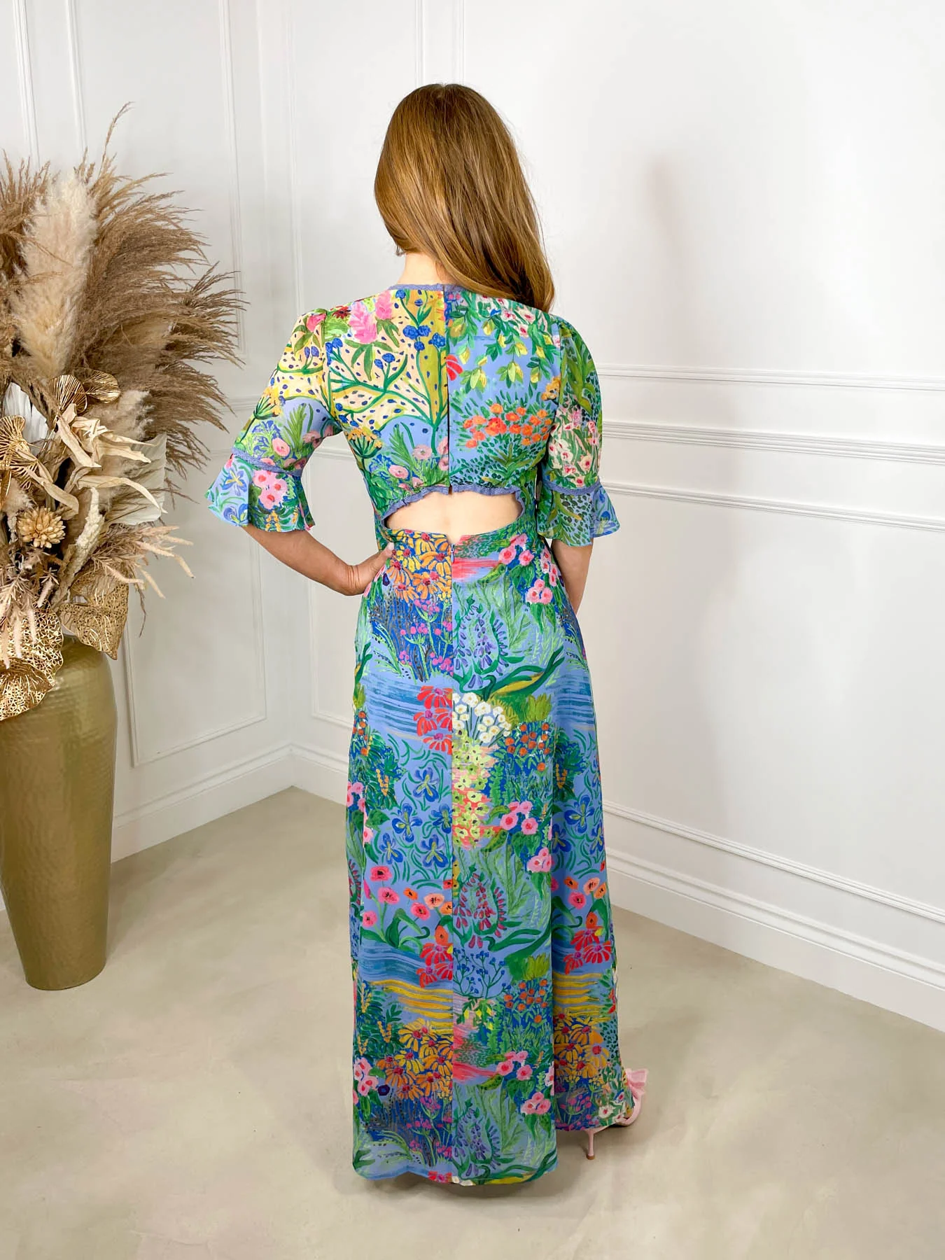 Hazel Frill Sleeve Dress BY HOPE & IVY - Blue Floral - Image 6