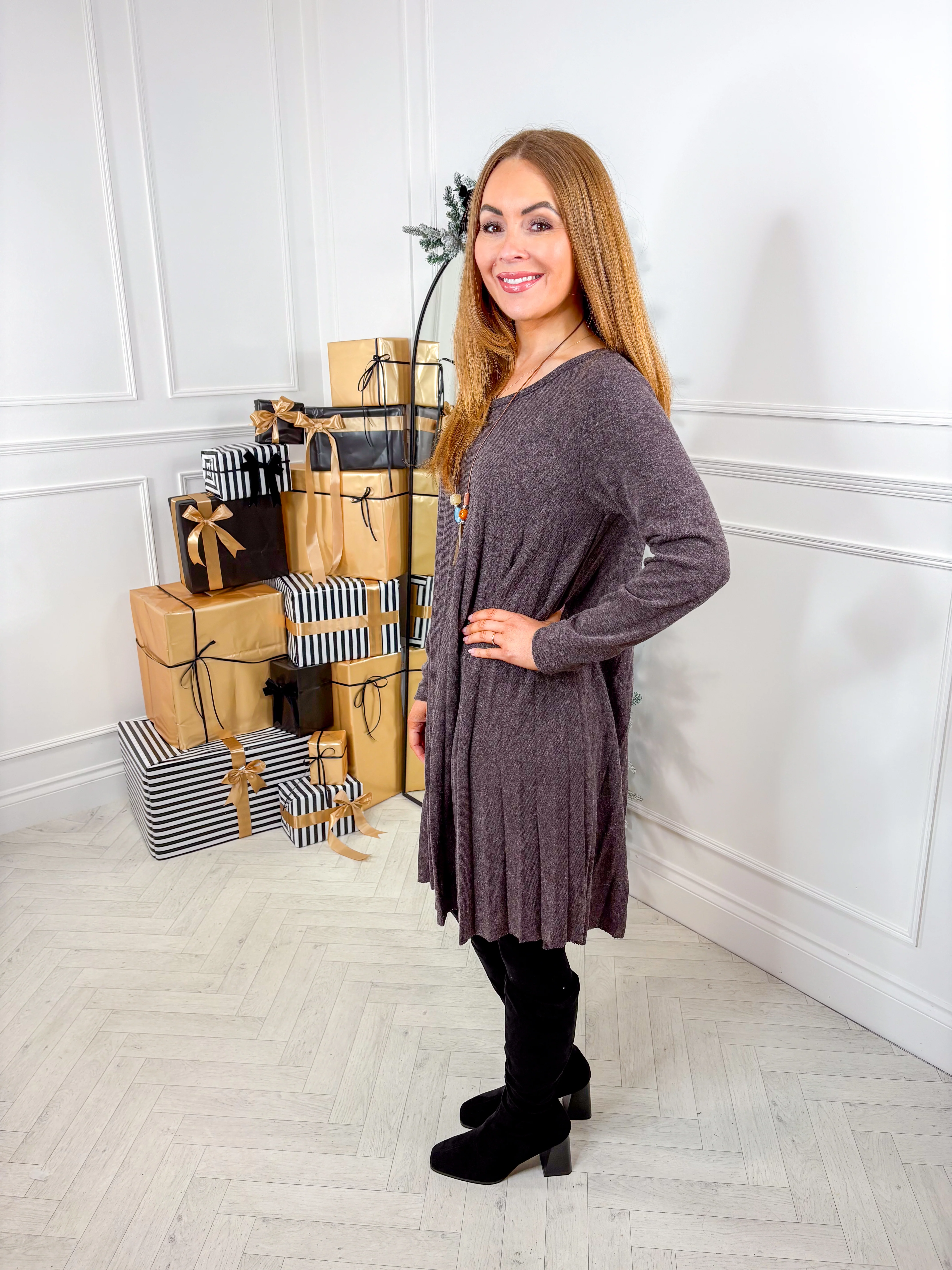 Katie Knitted Dress - Mocha - Image 3