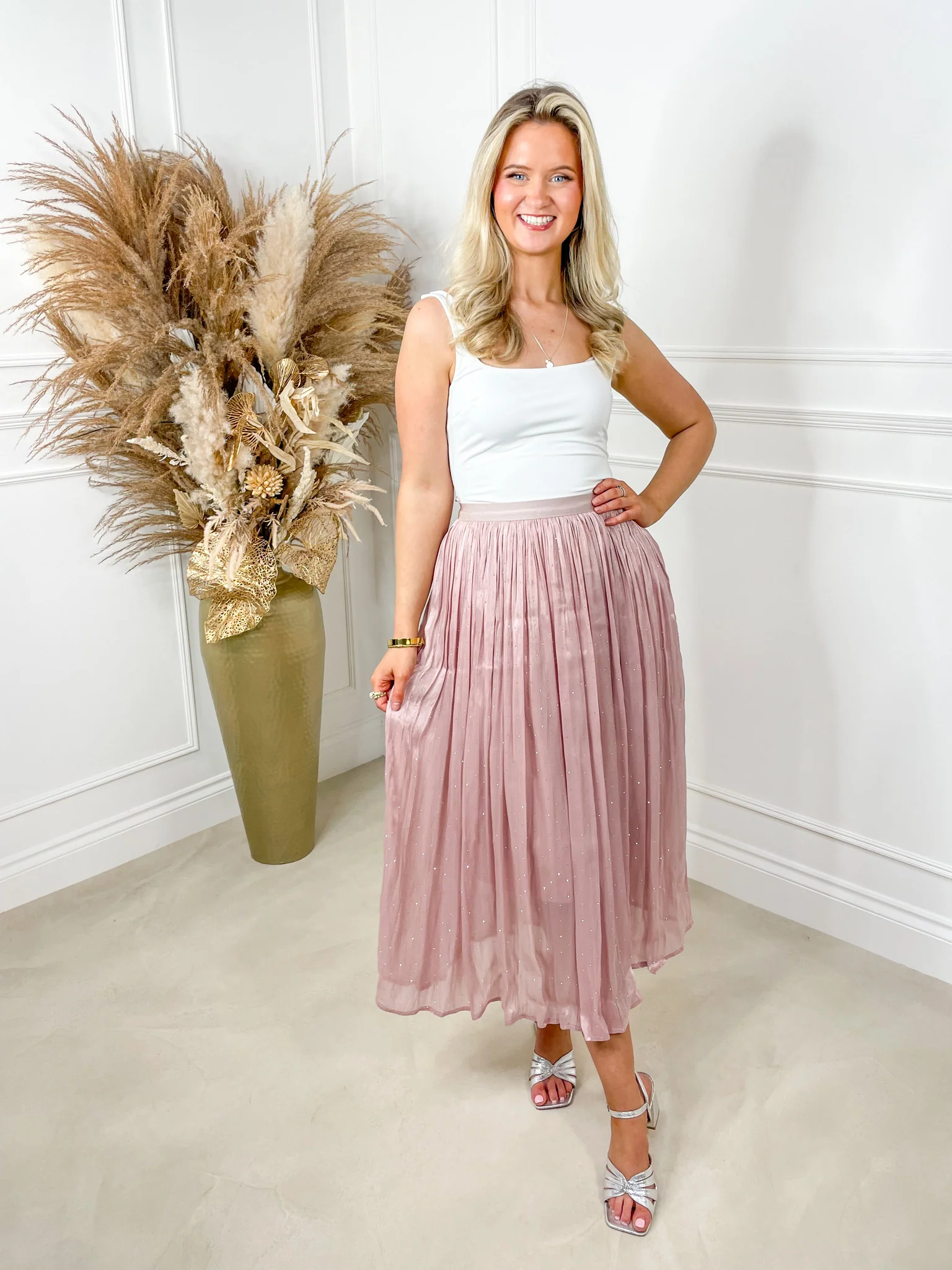 Liberty Diamantè Midi Skirt - Pink - Image 3