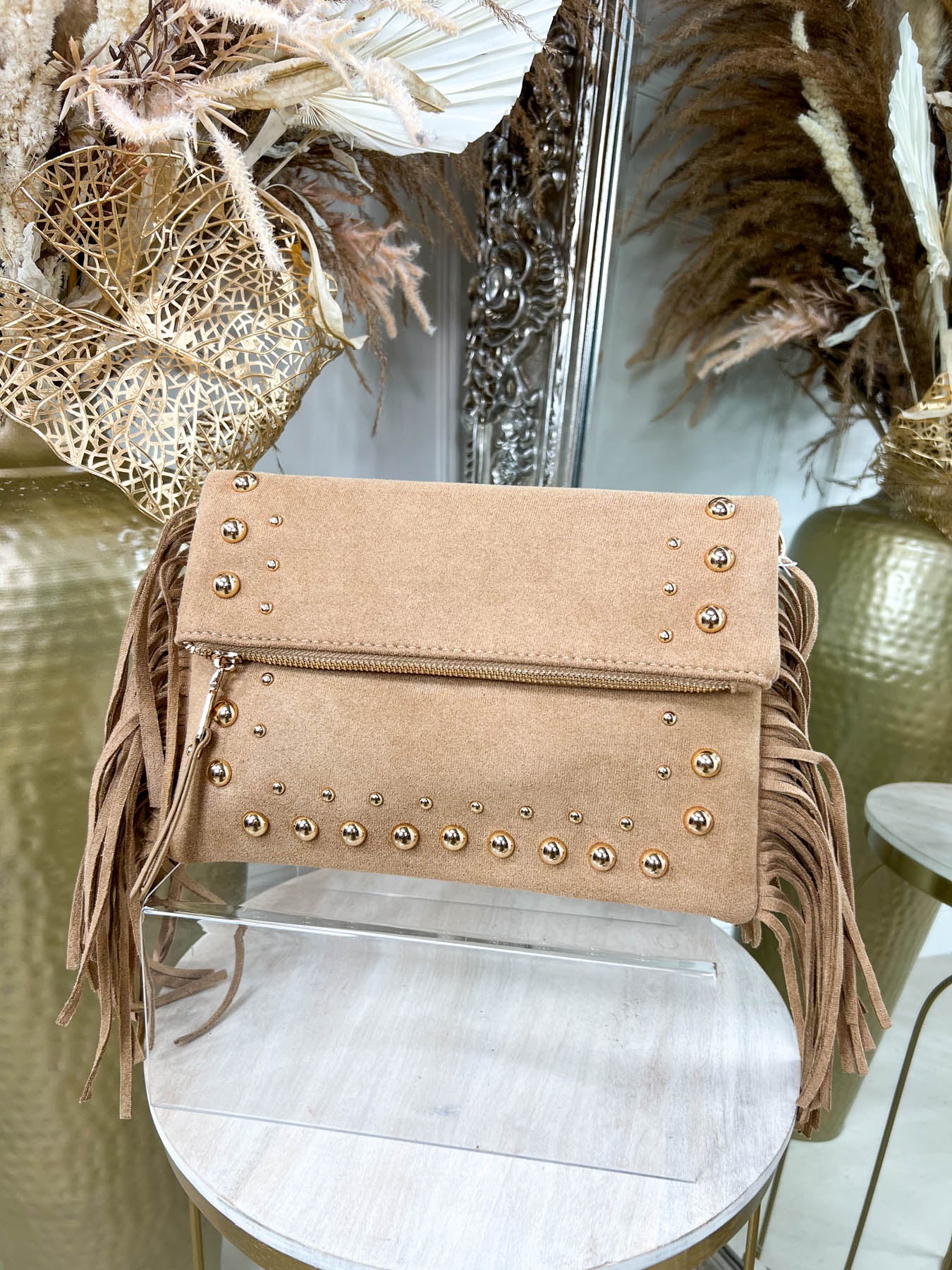 Lux Suede Clutch - Tan