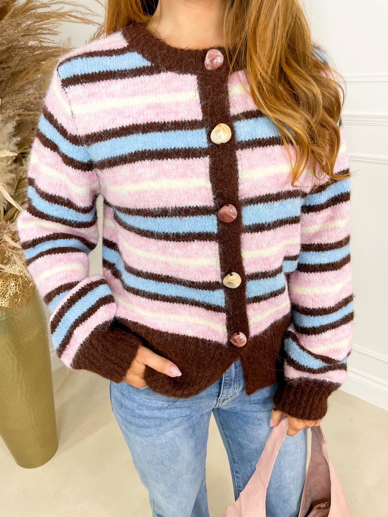Maeve Gemstone Button Cardigan - Multi Stripe - Image 4