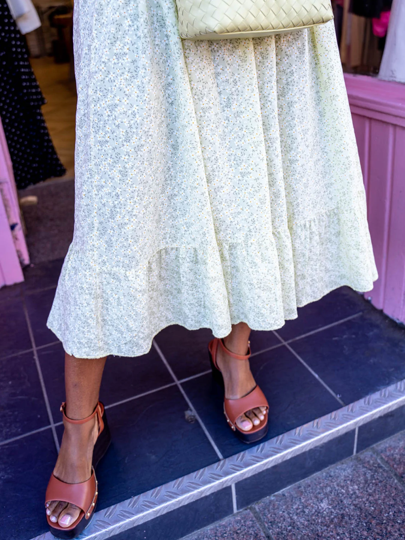Maisie Ditsy Floral Shirred Midi Dress - Yellow - Image 4
