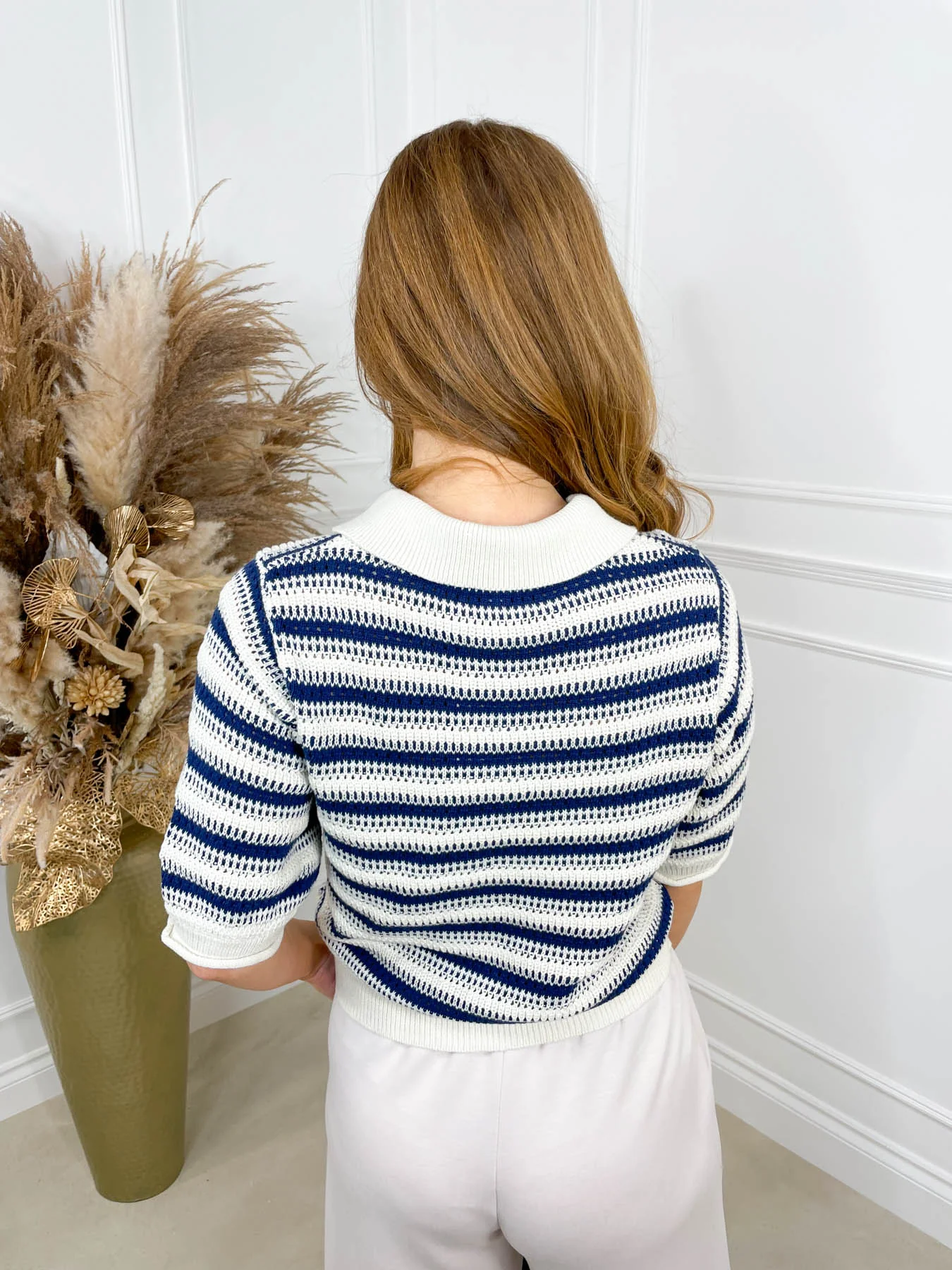Michaela Collar Knit - Navy Stripe - Image 5