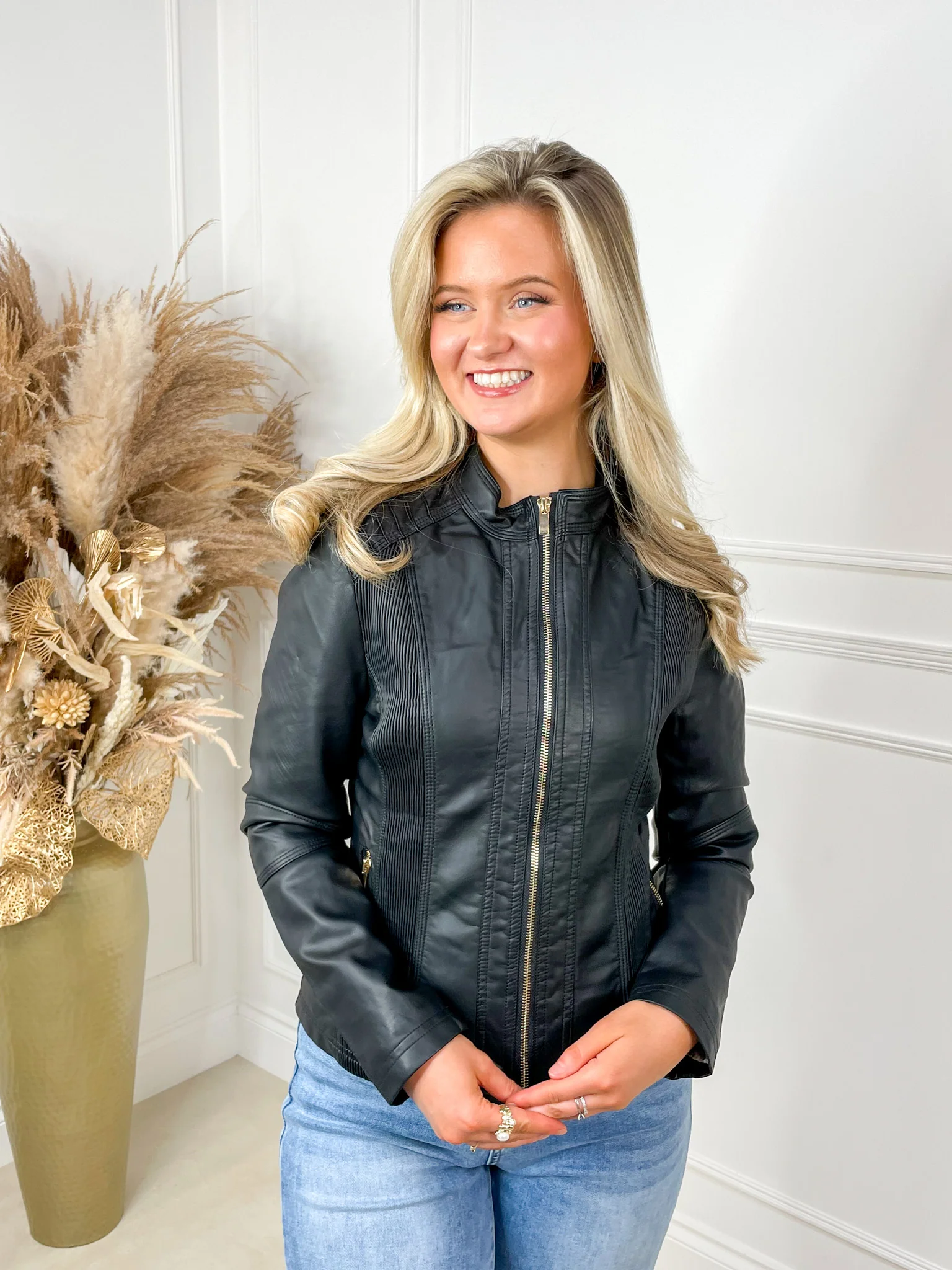 Olivia Leather Biker Jacket - Black - Image 3