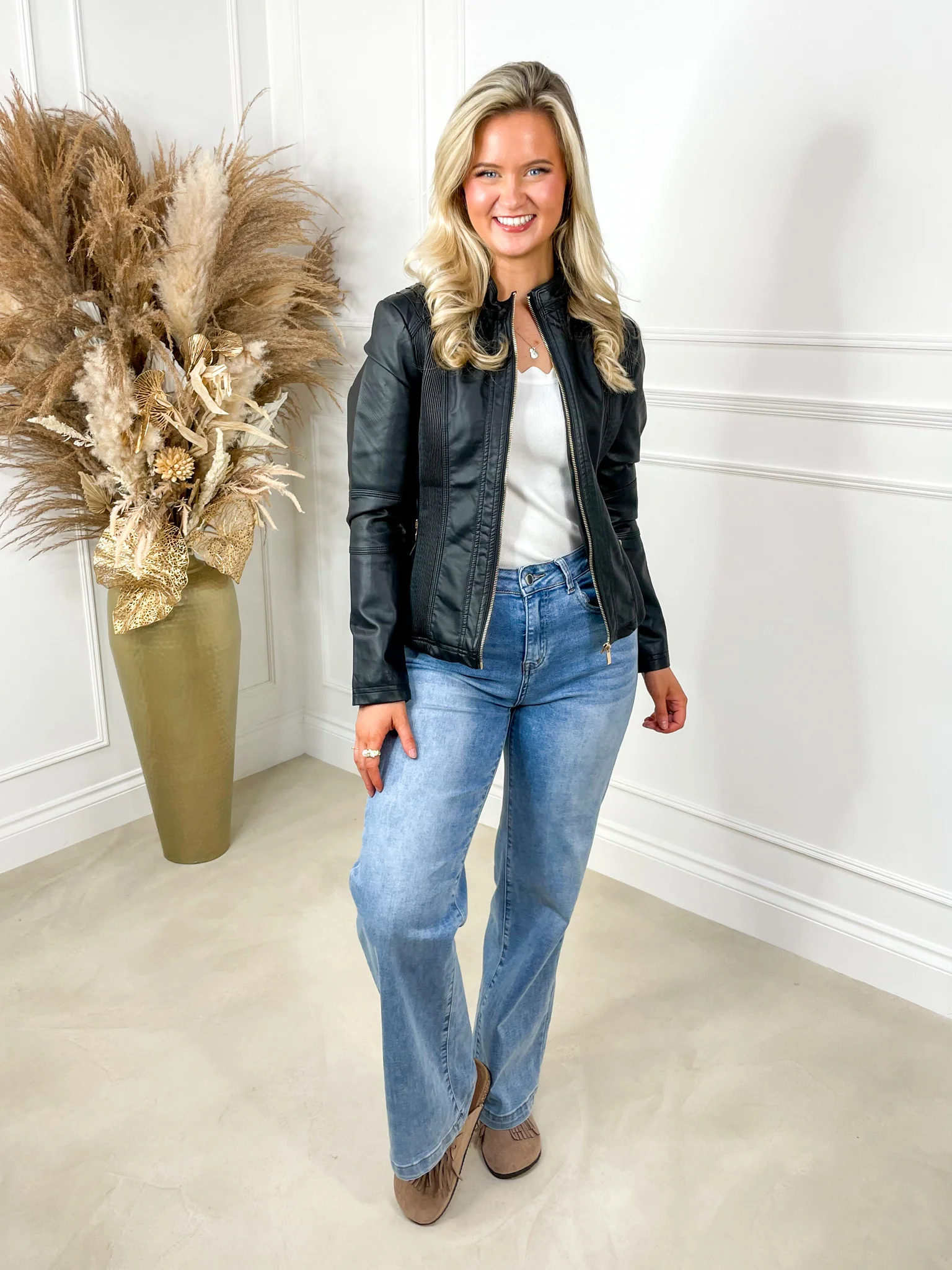 Olivia Leather Biker Jacket - Black - Image 4