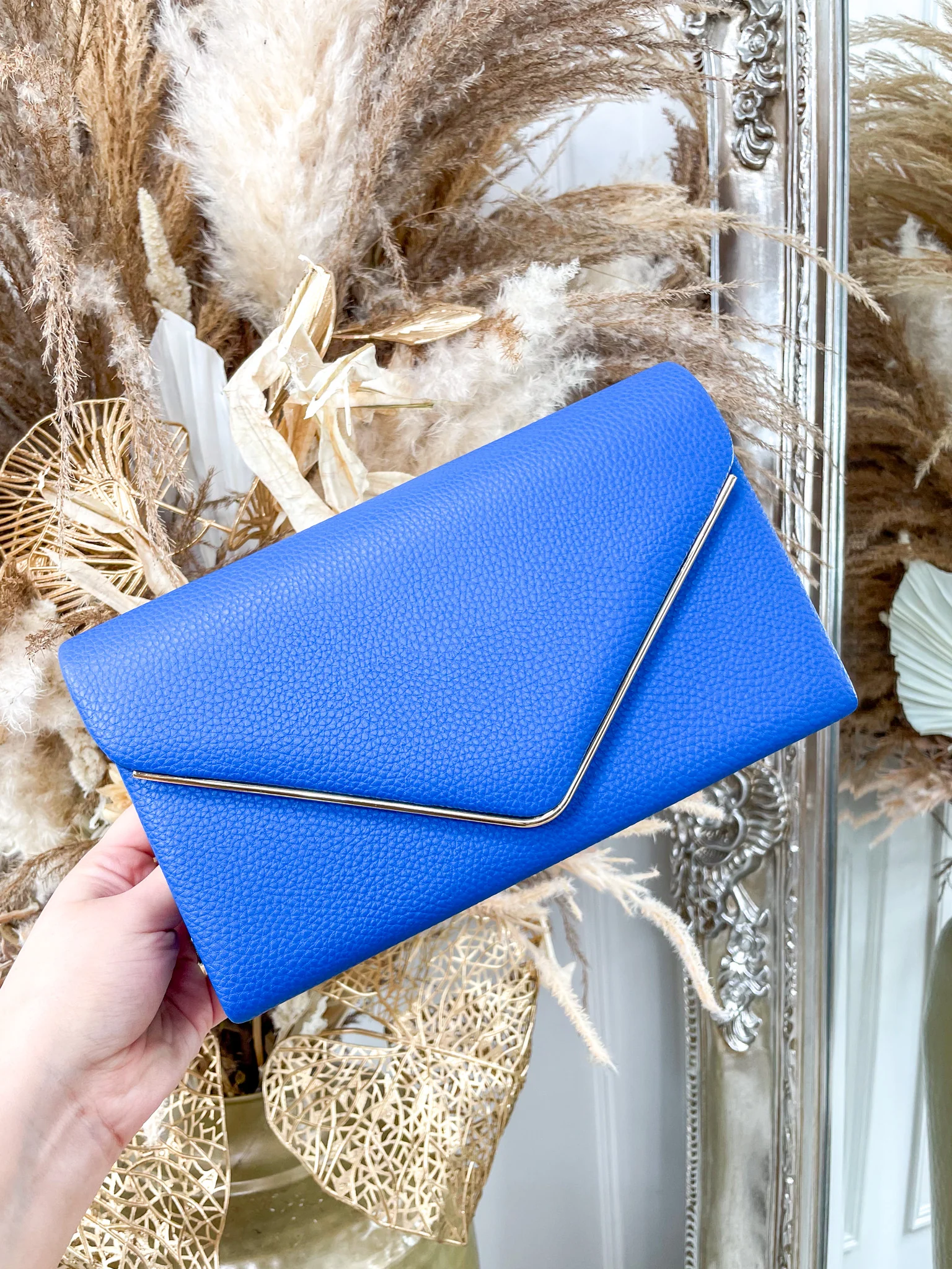 Riley Faux Leather Clutch - Cobalt Blue