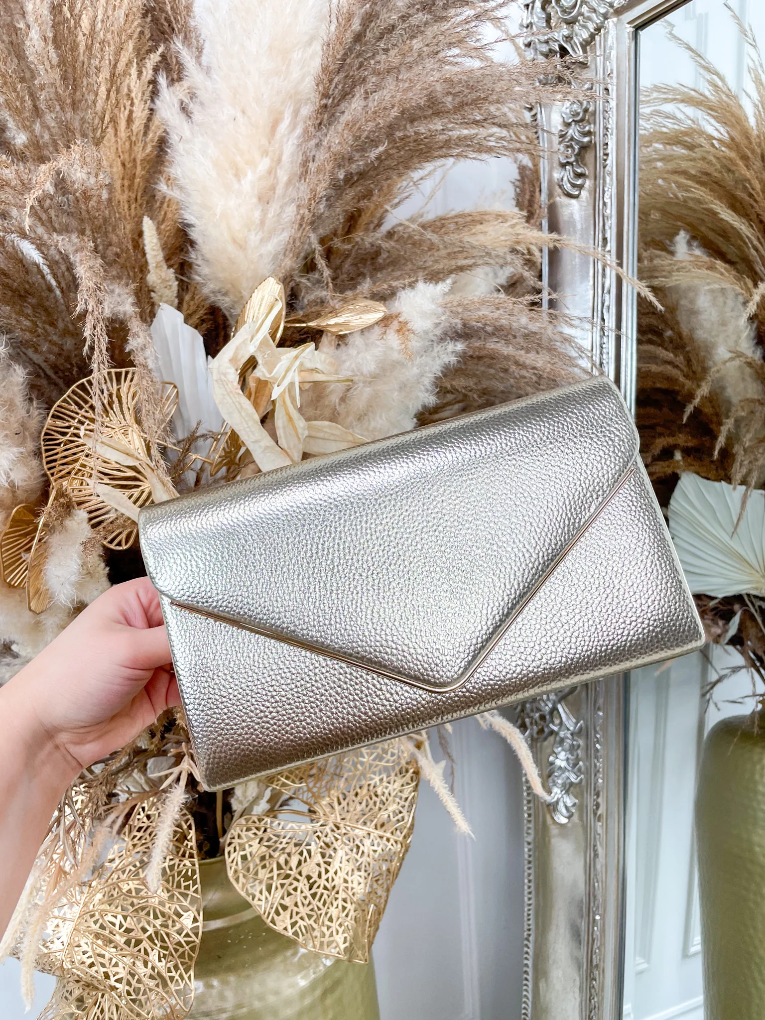Riley Faux Leather Clutch - Gold