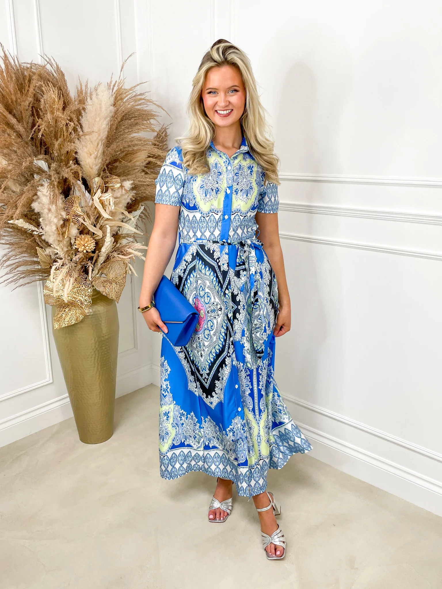 Rowan Midi Shirt Dress - Blue Paisley - Image 2