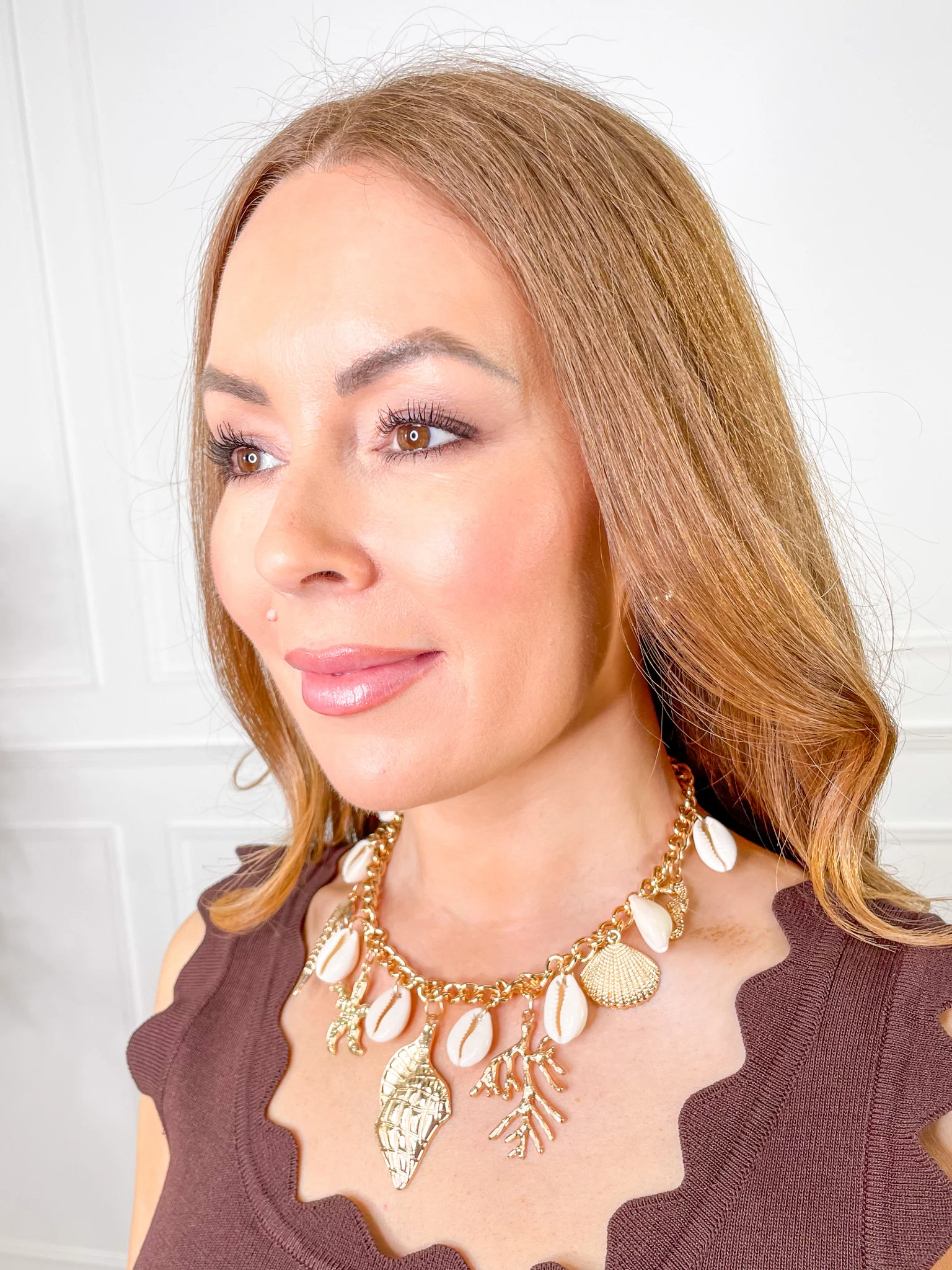 Sea Shell Necklace & Earrings Set- Gold - Image 6