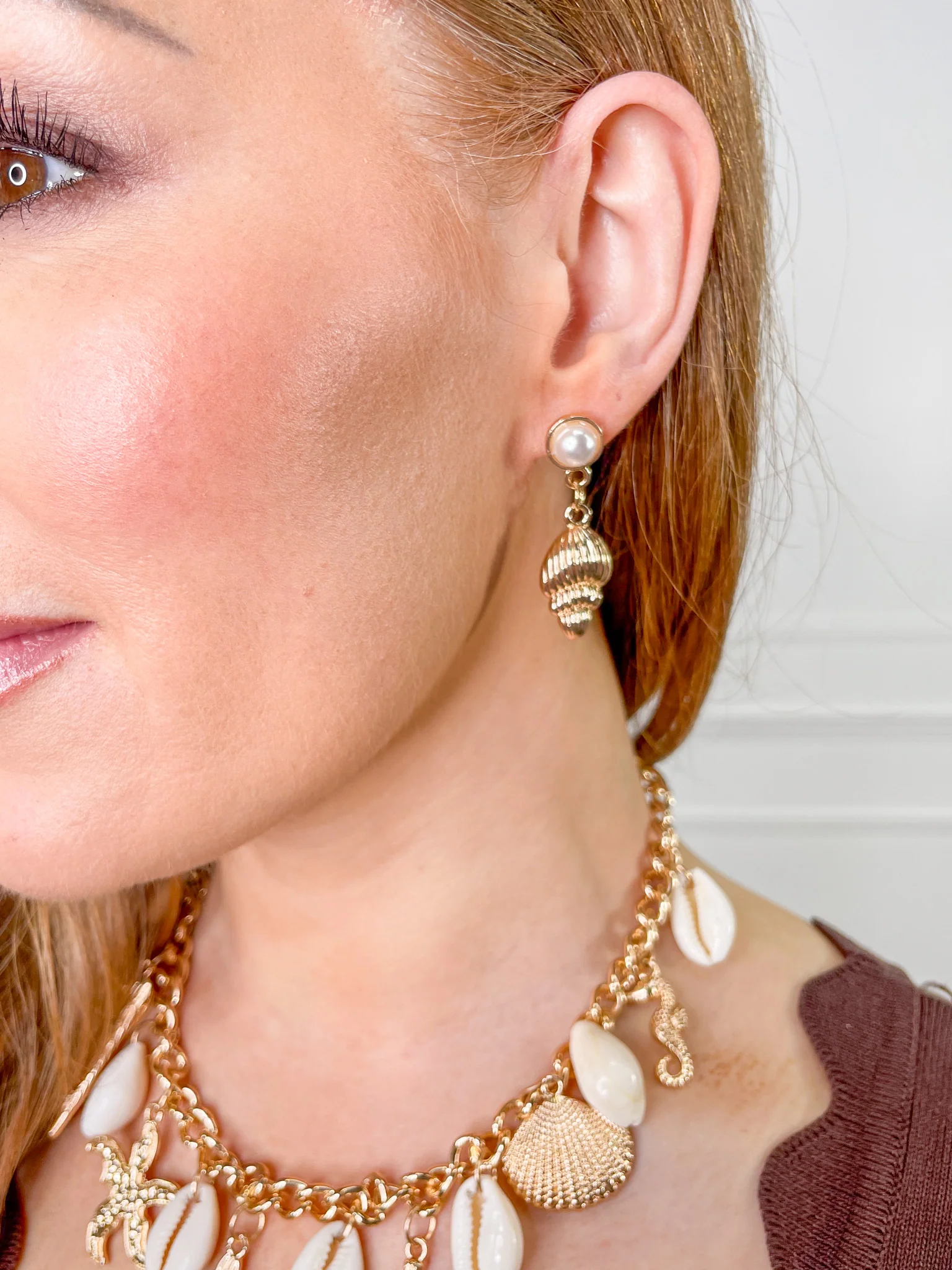 Sea Shell Necklace & Earrings Set- Gold - Image 8