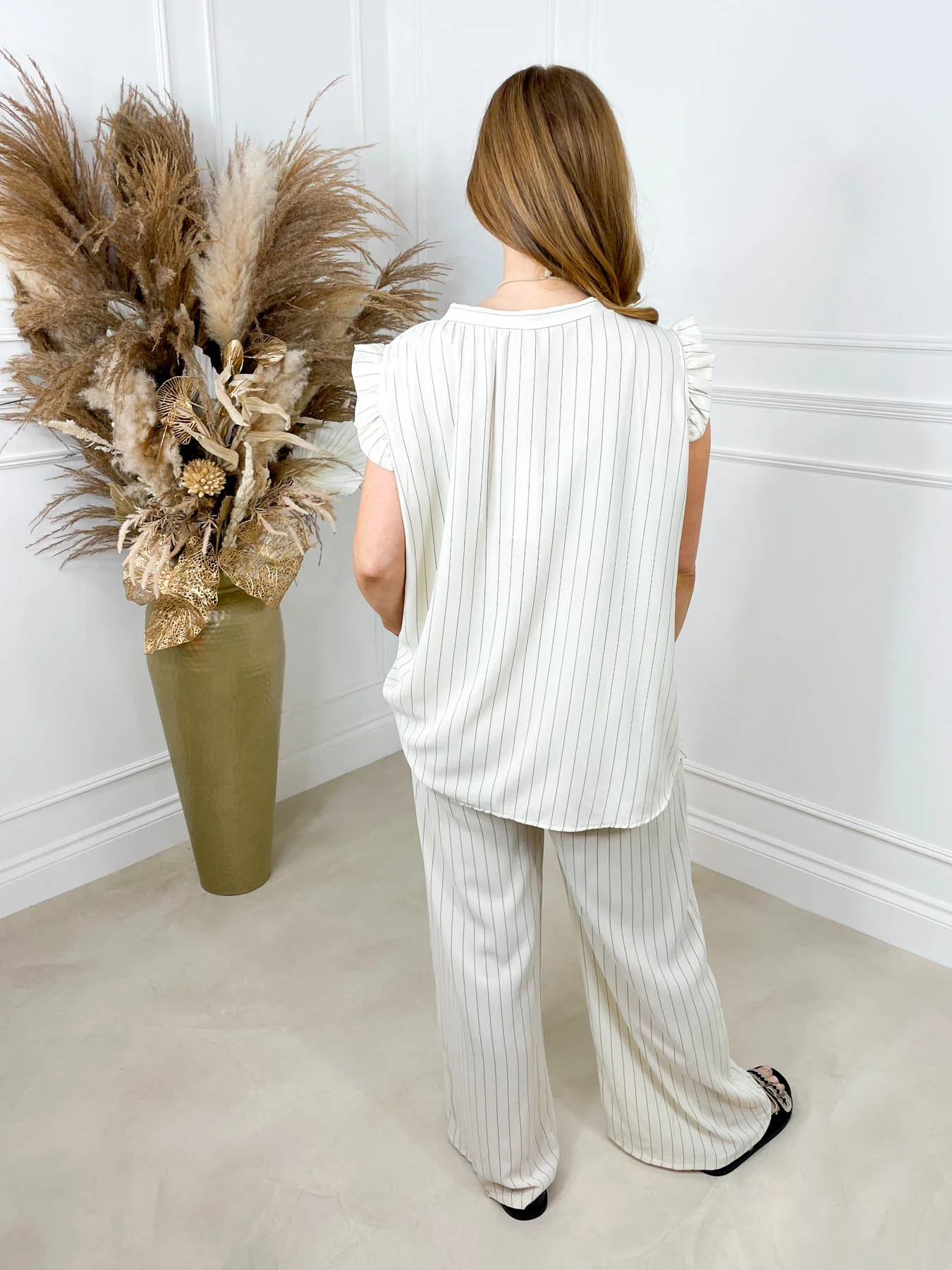 Skye Pinstripe Frill Sleeve Two Piece - Image 5