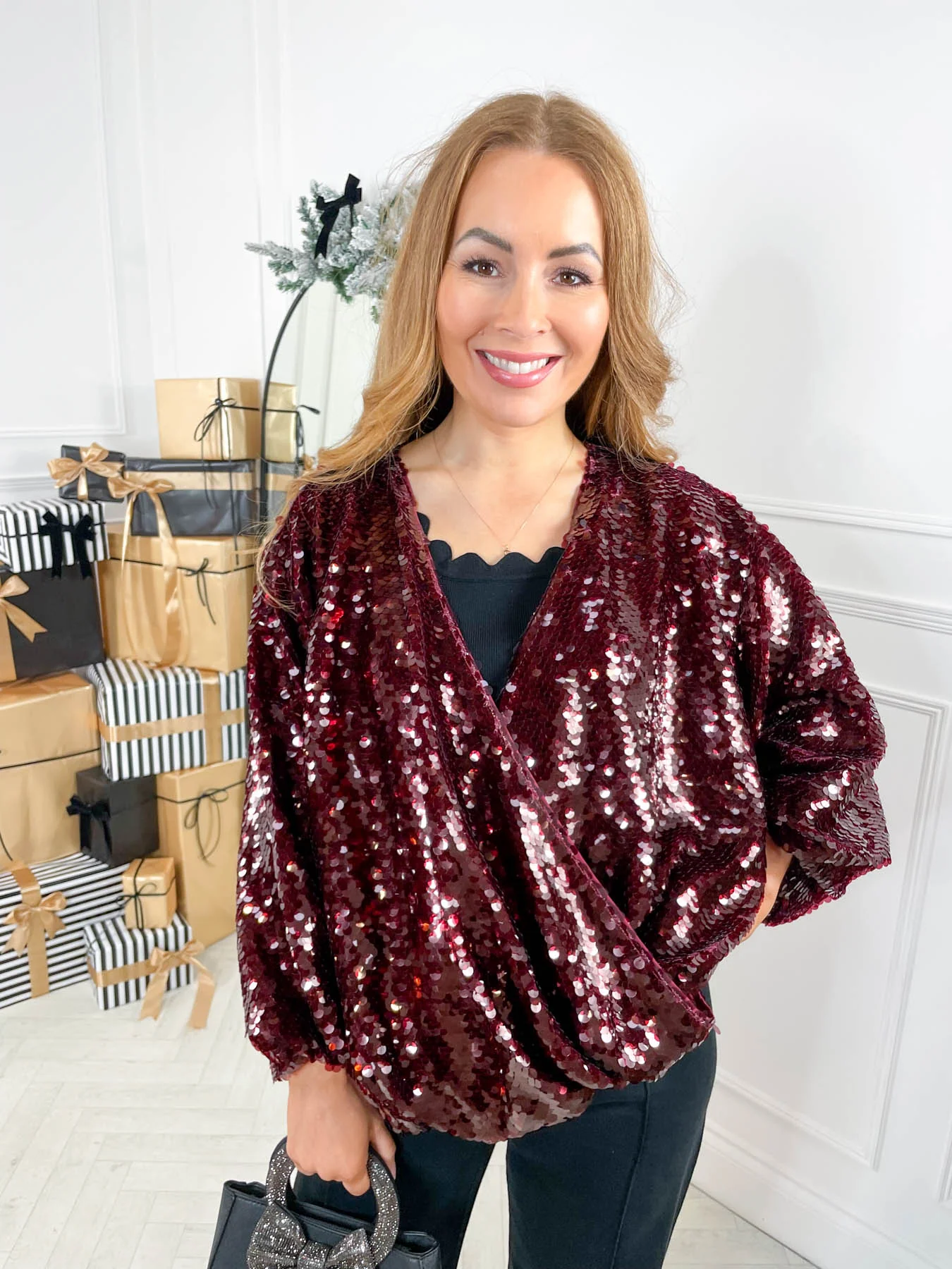 Tatum Sequin Top - Burgundy - Image 5